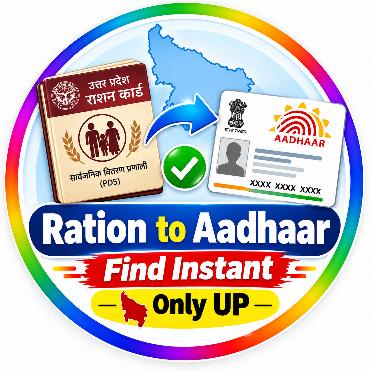 Ration to Aadhaar Find Instant ( UP )